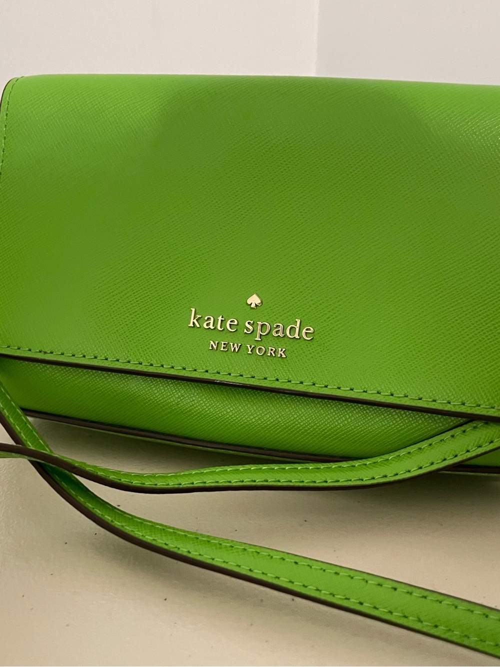 Kate Spade New York Bright Green Saffiano Crossbody Wallet Bag